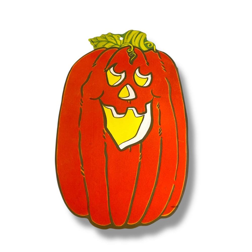 Vintage Eureka Cutout Pumpkin Jack o Lantern Flocked Decoration 14"